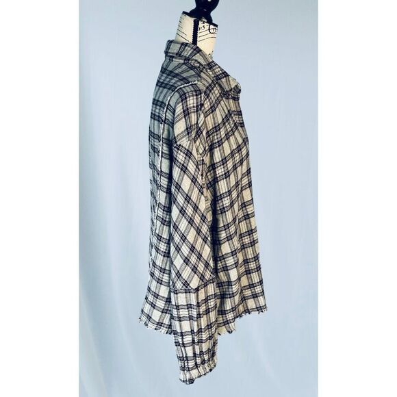 Gilded Intent Women’s L Frayed Flannel Shirt Plaid black, gray, burgundy NWT - Picture 6 of 13